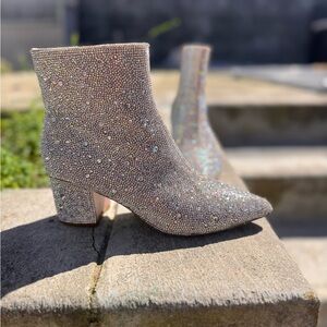 Betsey Johnson Sparkling Silver Heeled Boots